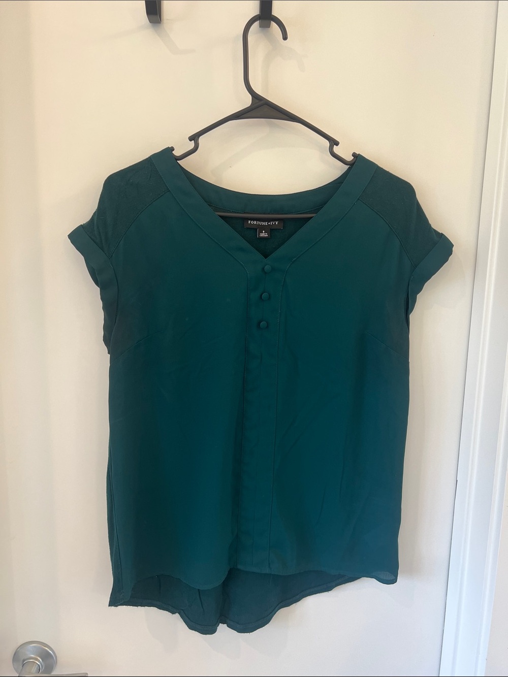 Worthington Teal Button-Front V-Neck Blouse